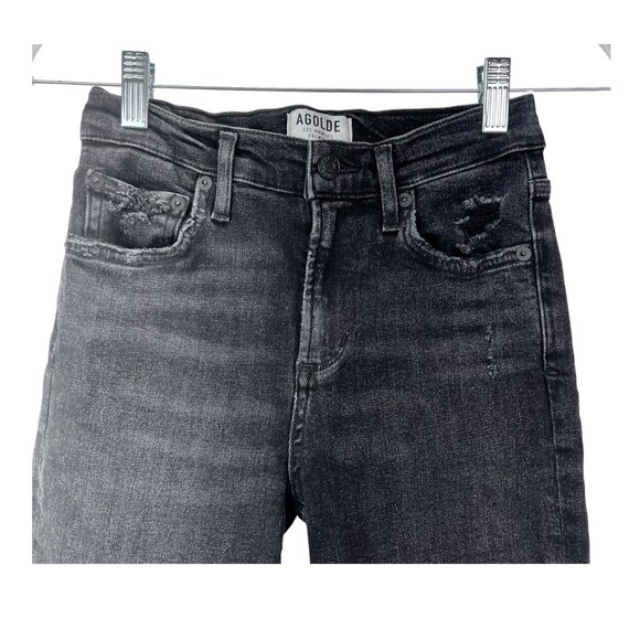 Agolde Sophie High Rise Skinny Crop Black Jeans SZ 26 Distressed Ripped Hem - Picture 2 of 10